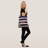 elegante paarse bloem Bloemen Zwart Roze strip Tote Bag (Op model)
