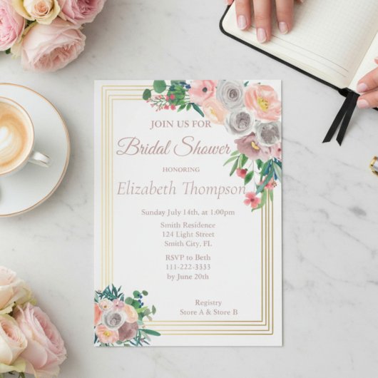 Elegante Paarse Bloem Bruidsdouche Kaart