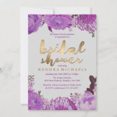 Elegante paarse bloem bruidsdouche uitnodigingen (Voorkant)