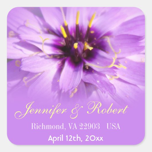 Elegante,  paarse bloem bruiloft stickers (Voorkant)