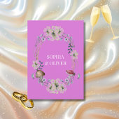 Elegante Paarse Bloem en Paddestoel krans bruiloft Kaart