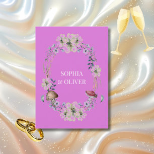 Elegante Paarse Bloem en Paddestoel krans bruiloft Kaart