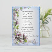 Elegante paarse bloem- en vlinderbruidsuitnodiging kaart (Staand voorkant)