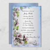 Elegante paarse bloem- en vlinderbruidsuitnodiging kaart (Voorkant / Achterkant)