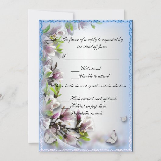 Elegante paarse bloem- en vlinderreactiekaart kaart (Voorkant)