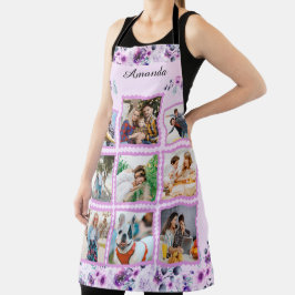 Elegante Paarse bloem | Familie fotocollage Schort