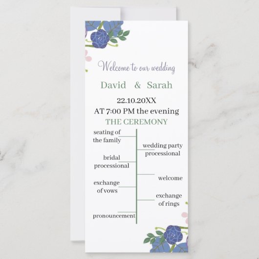 Elegante Paarse Bloem Gepersonaliseerd Trouwprogra (Voorkant)