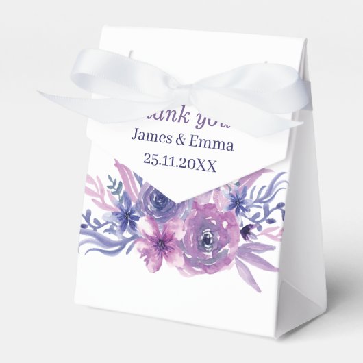 Elegante Paarse bloem gepersonaliseerde bruiloft Bedankdoosjes (Voorkant Zijde)
