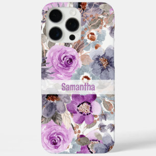 Elegante Paarse bloem gepersonaliseerde naam iPhone 16 Pro Max Hoesje