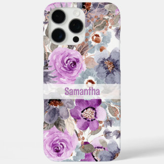 Elegante Paarse bloem gepersonaliseerde naam iPhone 16 Pro Max Hoesje