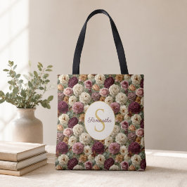 Elegante Paarse Bloem Geschenk Voor Haar Monogram Tote Bag
