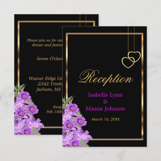 Elegante Paarse Bloem Huwelijk - Ontvangst Kaart (Voorkant / Achterkant)