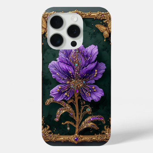 Elegante Paarse Bloem met Juwelen Case-Mate iPhone Case (Achterkant)