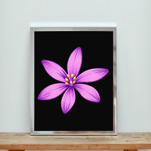 Elegante Paarse bloem op zwart Foto Afdruk