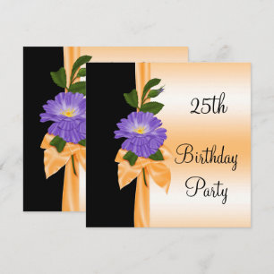 Elegante Paarse Bloem & Oranje Lint 25ste Kaart