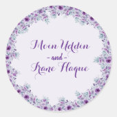Elegante paarse bloem ronde sticker (Voorkant)