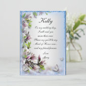 Elegante paarse bloem vlinder bruidsmeisje kaart (Staand voorkant)