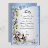 Elegante paarse bloem vlinder bruidsmeisje kaart (Voorkant / Achterkant)