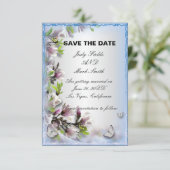 Elegante paarse bloem vlinder Save The Date kaart (Staand voorkant)