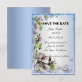 Elegante paarse bloem vlinder Save The Date kaart (Voorkant / Achterkant)