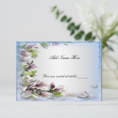 Elegante paarse bloem vlinder tafel plaatskaart (Staand voorkant)