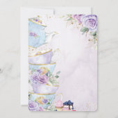 Elegante paarse bloemachtige high tea party bruids kaart (Achterkant)
