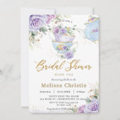 Elegante paarse bloemachtige high tea party bruids kaart (Voorkant)