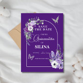 Elegante Paarse Bloemboog Lavendel Quinceañera Save The Date