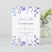 Elegante Paarse Bloemen 1e Verjaardag Kaart (Staand voorkant)