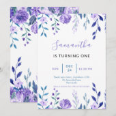 Elegante Paarse Bloemen 1e Verjaardag Kaart (Voorkant / Achterkant)