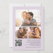 Elegante Paarse Bloemen 3 Foto's QR Code Bruiloft Kaart (Achterkant)