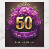Elegante paarse bloemen 50ste bruiloft Jubileum Wijn Etiket (Enkel label)