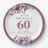 Elegante Paarse Bloemen 60e Verjaardag Papieren Bordje (Voorkant)