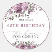 Elegante paarse bloemen 60e verjaardag ronde sticker (Voorkant)