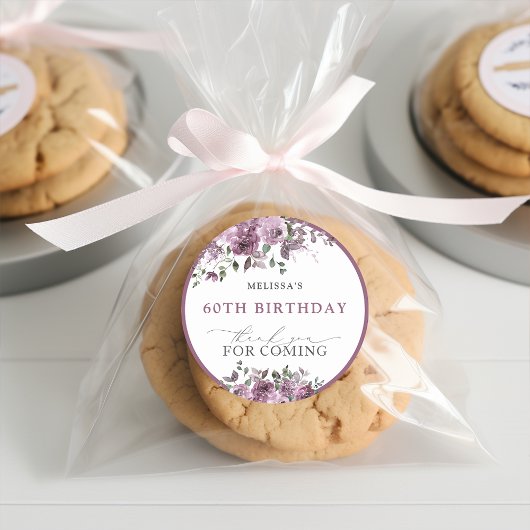 Elegante paarse bloemen 60e verjaardag ronde sticker