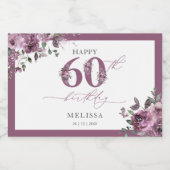 Elegante Paarse Bloemen 60e Verjaardag Sparkling Wijnetiket (Enkel label)