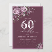 Elegante paarse bloemen 60e verjaardagsfeest kaart (Voorkant)