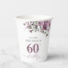 Elegante paarse bloemen 60e verjaardagsfeest papieren bekers