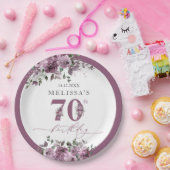 Elegante Paarse Bloemen 70e Verjaardag Papieren Bordje (Feest)