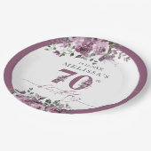 Elegante Paarse Bloemen 70e Verjaardag Papieren Bordje (Gekanteld)