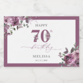 Elegante Paarse Bloemen 70e Verjaardag Sparkling Wijnetiket (Enkel label)