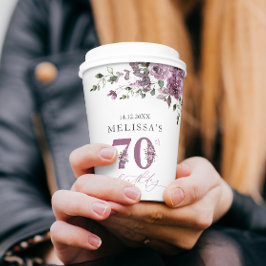 Elegante paarse bloemen 70e verjaardagsfeest papieren bekers