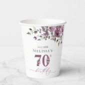 Elegante paarse bloemen 70e verjaardagsfeest papieren bekers (Achterkant)