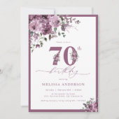 Elegante Paarse Bloemen 70e Verjaardagsuitnodiging Kaart (Voorkant)