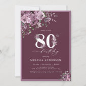 Elegante paarse bloemen 80e verjaardag kaart (Voorkant)