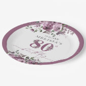 Elegante Paarse Bloemen 80ste Verjaardag Papieren Bordje (Gekanteld)