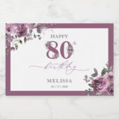 Elegante Paarse Bloemen 80ste Verjaardag Sparkling Wijnetiket (Enkel label)