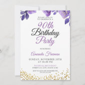 Elegante paarse bloemen 90ste verjaardag kaart (Voorkant)