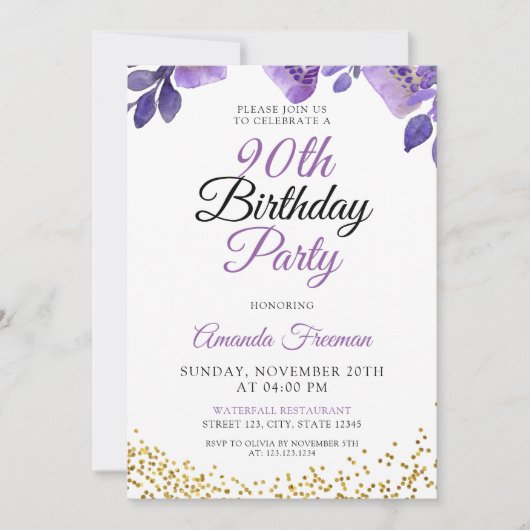 Elegante paarse bloemen 90ste verjaardag kaart