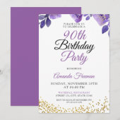 Elegante paarse bloemen 90ste verjaardag kaart (Voorkant / Achterkant)